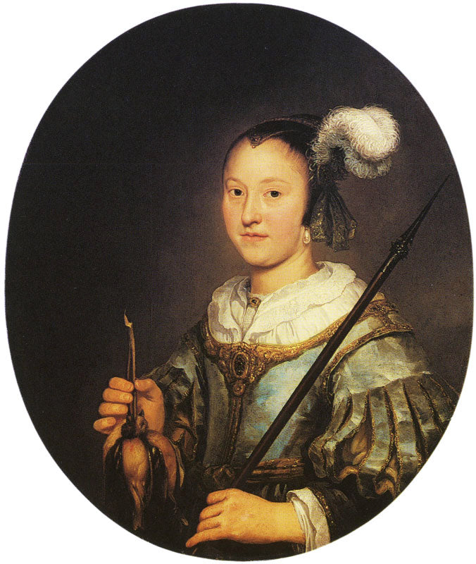 Portrait of a Woman Aged Twenty-one as a Hunter, vintage artwork by Aelbert Cuyp, 12x8" (A4) Poster