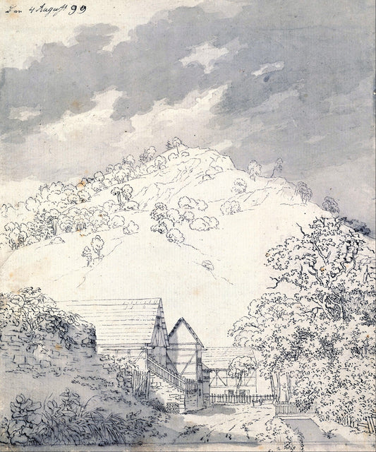 Farmhouses by  a Hillside, vintage artwork by Caspar David Friedrich, 12x8" (A4) Poster