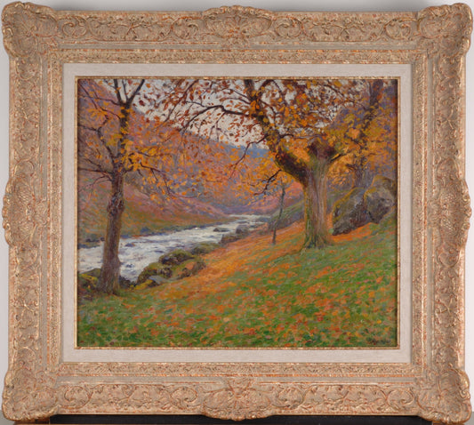 Autumn Landscape, Orange and Green, vintage artwork by Paul Madeline, 12x8" (A4) Poster