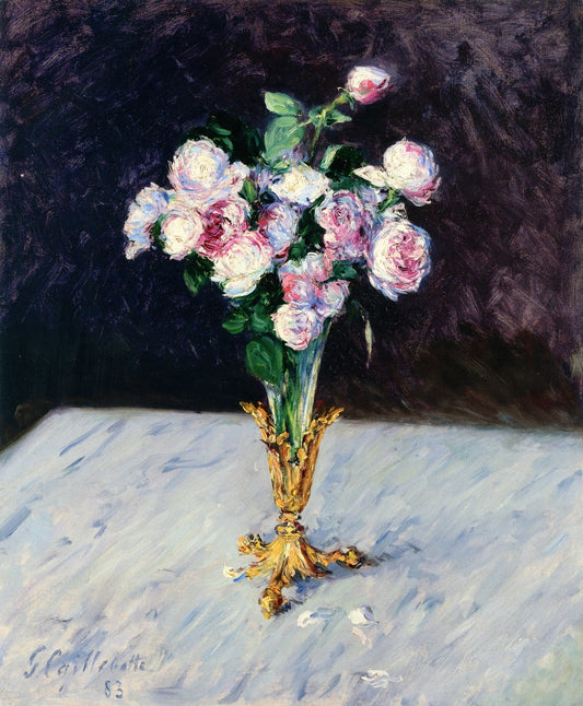 Bouquet of Roses in a Crystal Vase, vintage artwork by Gustave Caillebotte, 12x8" (A4) Poster