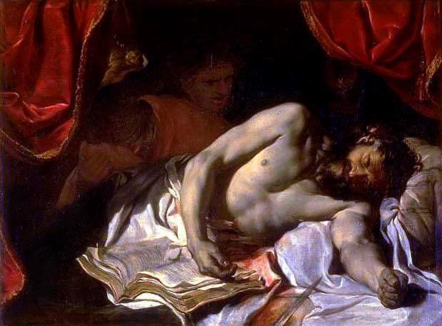 The Death of Cato (first version), vintage artwork by Charles Le Brun, 12x8" (A4) Poster