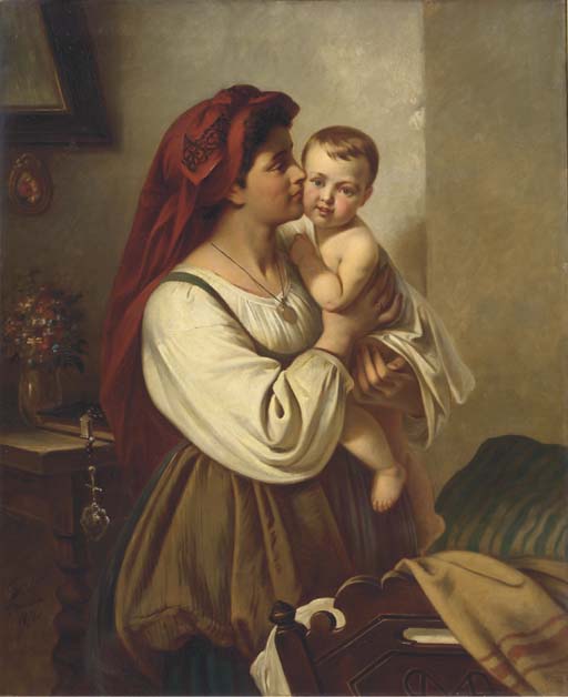 A Mother's Kiss, vintage artwork by Carl Adolf Gugel, A3 (16x12") Poster Print