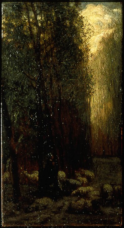 Forest with Shepherdess and Sheep, vintage artwork by Jean-François Millet, A3 (16x12") Poster Print