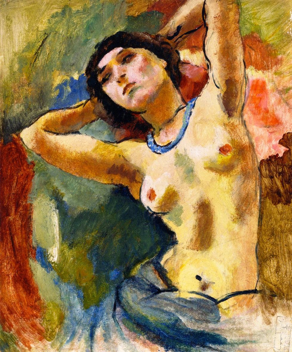 Brunette with Blue Necklace, vintage artwork by Jules Pascin, 12x8" (A4) Poster