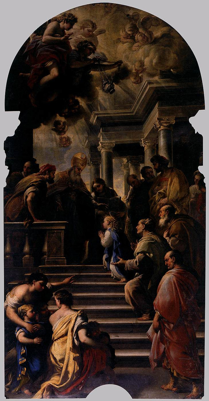 The Presentation of Mary at the Temple, vintage artwork by Luca Giordano, 12x8