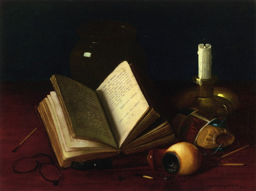 LIfe with Pipe, Candlestand and Book by Claude Raguet Hirst,A3(16x12")Poster