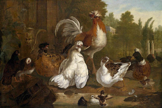 Birds in Elegant Park, vintage artwork by Pieter Casteels, 12x8" (A4) Poster