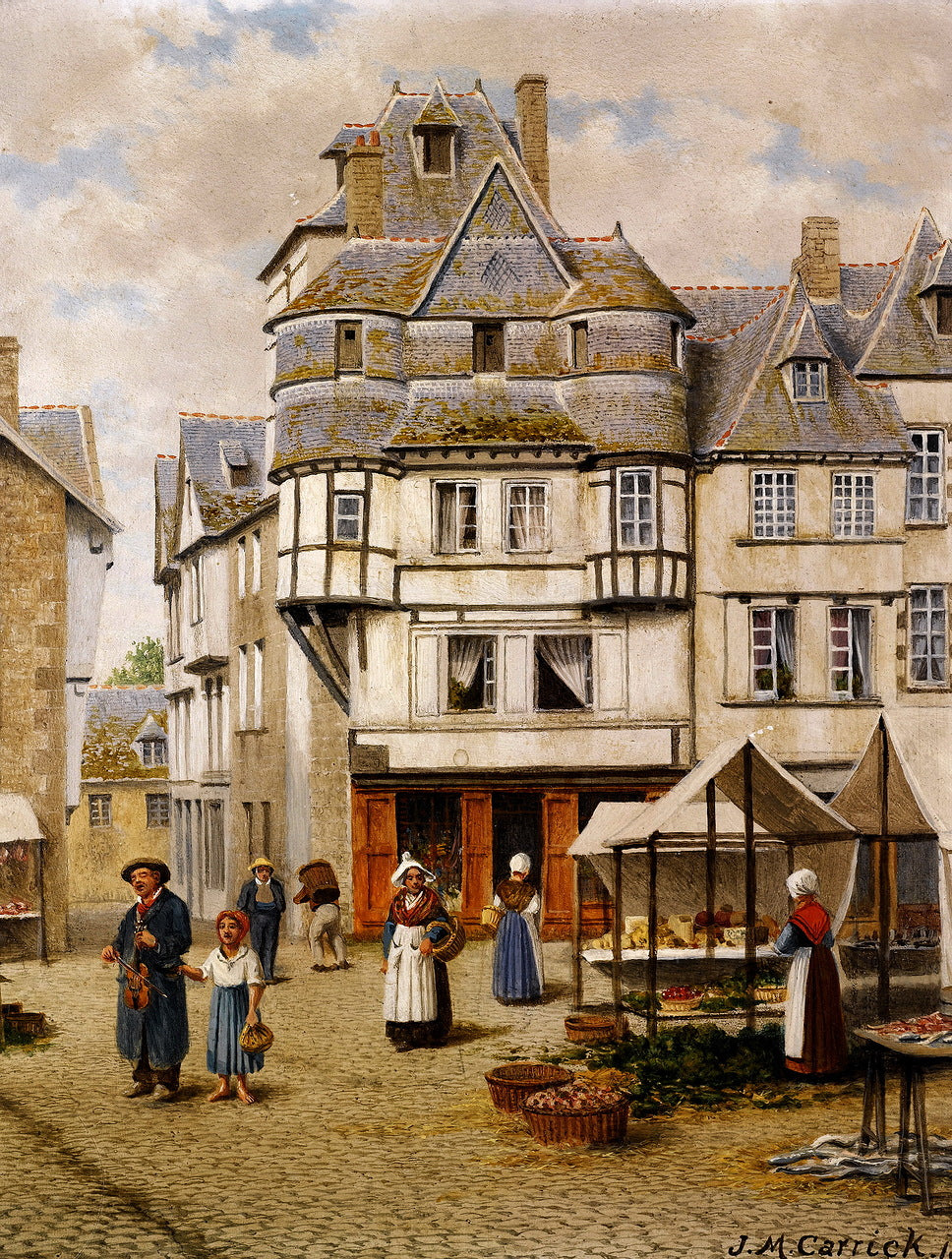 Street in Josselin, Morbihan, Brittany, vintage artwork by John Mulcaster Carrick, 12x8" (A4) Poster