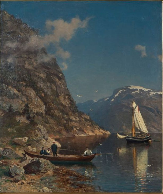 Fiord Landscape, vintage artwork by Morten Muller, 12x8" (A4) Poster