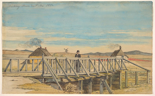 Landscape with a Bridge Near Mosbjerg, vintage artwork by Martinus Rørby e, A3 (16x12") Poster Print