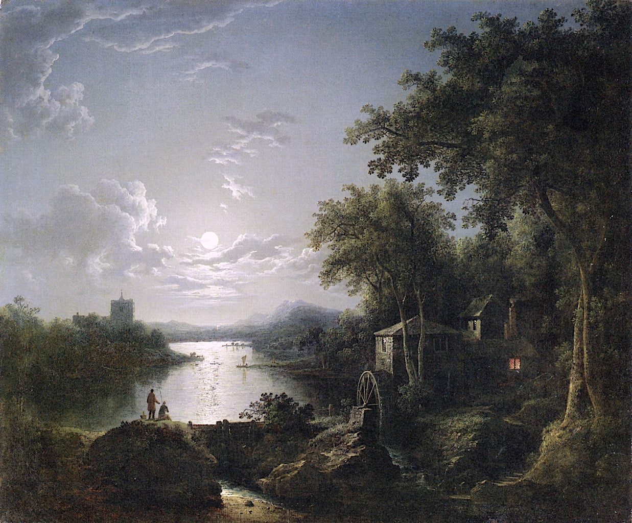Moonlit Fishing on the Riverbank, vintage artwork by Henry Pether, 12x8" (A4) Poster
