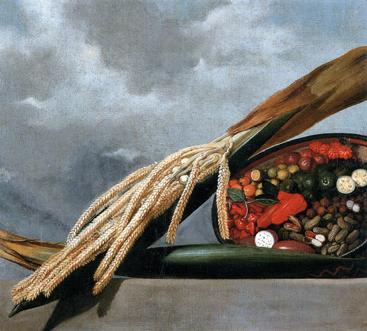 Blooming palm tree and basket with condiments, vintage artwork by Albert Eckhout, 12x8" (A4) Poster