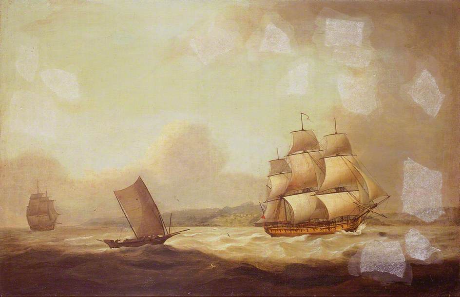 The East Indiaman ‘Hindustan’ in a Breeze, vintage artwork by Thomas Luny, 12x8" (A4) Poster