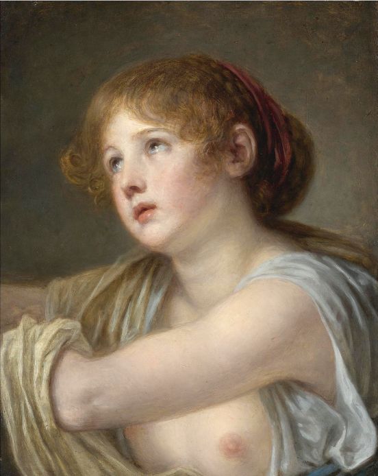 Bust Of A Young Woman, vintage artwork by Jean-Baptiste Greuze, 12x8" (A4) Poster