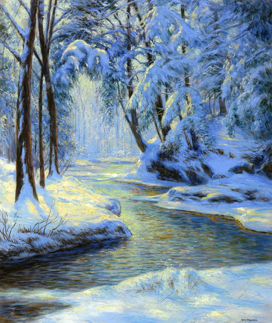 Snowy Landscape with Brook, vintage artwork by Walter Launt Palmer, 12x8" (A4) Poster