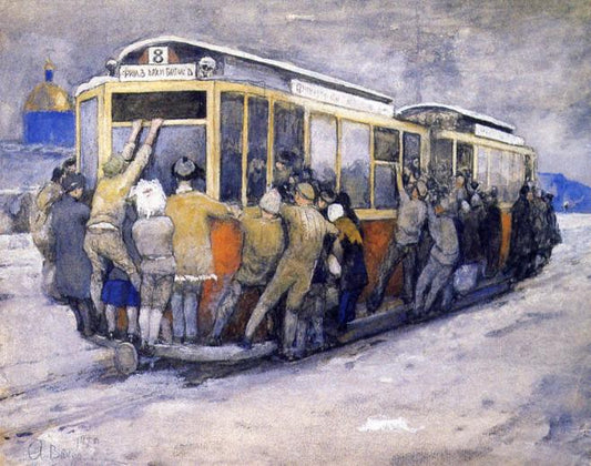 Tram hangers, vintage artwork by Alexander Ivanovich Vahrameev, 12x8" (A4) Poster