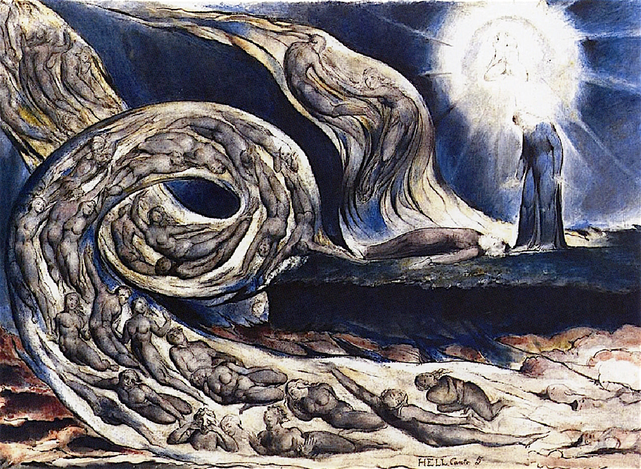 The Lovers' Whirlwind, Francesca da Rimini and Paolo Malatesta, vintage artwork by William Blake, 12x8" (A4) Poster