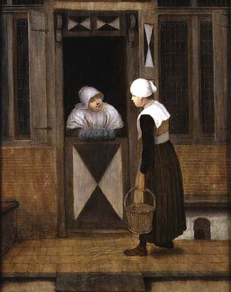 A Conversation in a Street, vintage artwork by Jacobus Vrel, 12x8" (A4) Poster