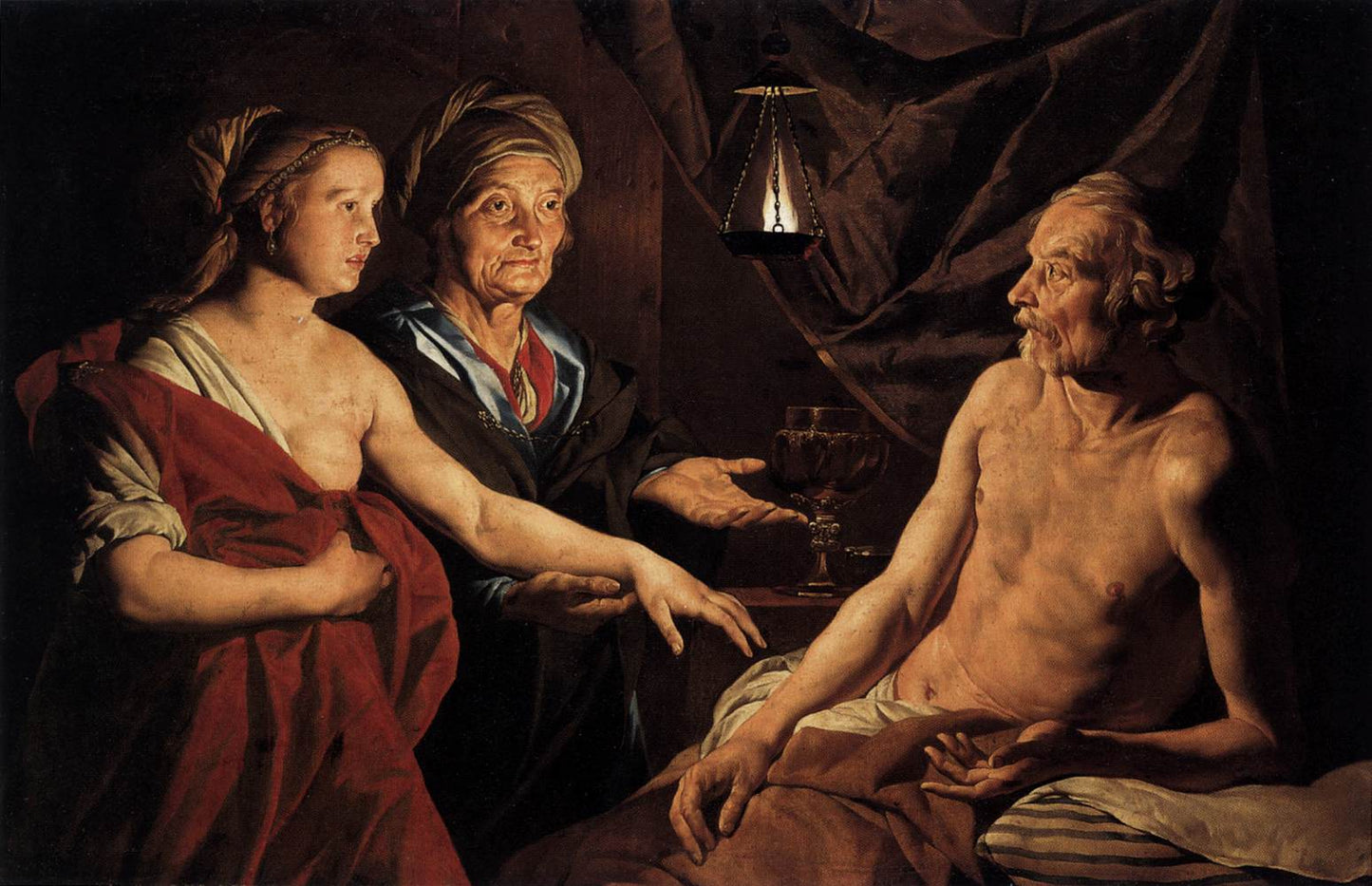 Sarah Leading Hagar to Abraham, vintage artwork by Matthias Stomer, 12x8" (A4) Poster