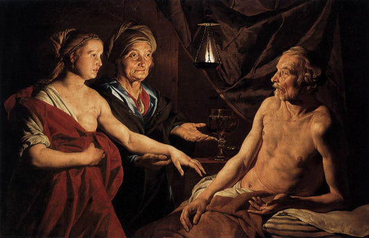 Sarah Leading Hagar to Abraham, vintage artwork by Matthias Stomer, 12x8" (A4) Poster