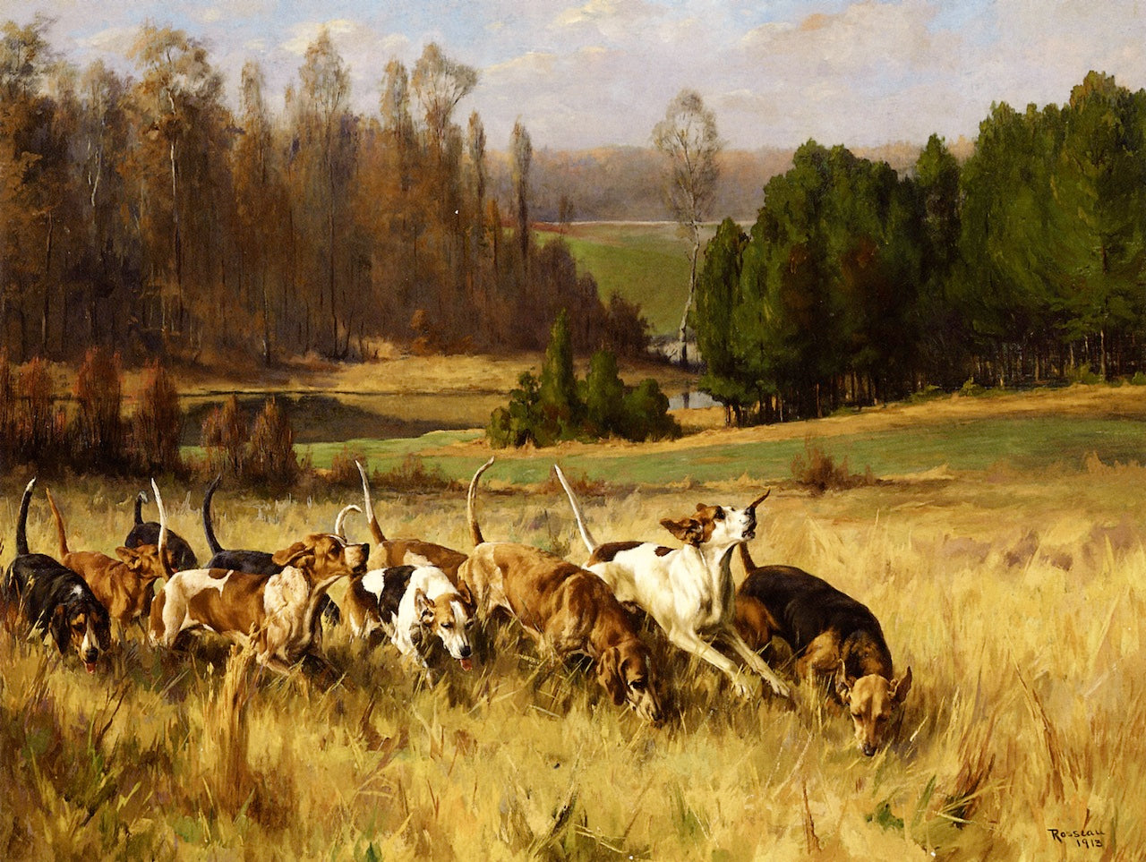 The Pack at Full Cry by Percival Leonard Rosseau,A3(16x12")Poster