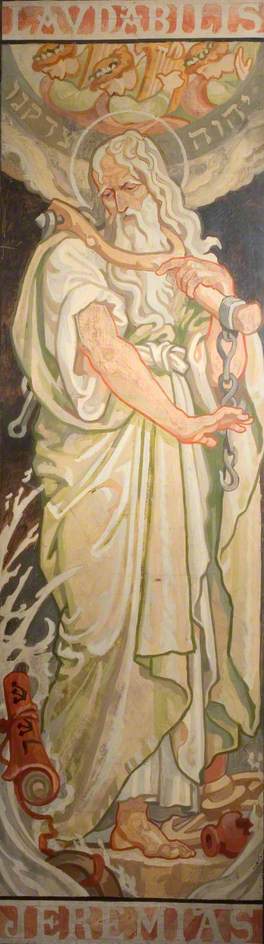 Stained Glass Design, Jeremiah, vintage artwork by Frederick James Shields, 12x8" (A4) Poster