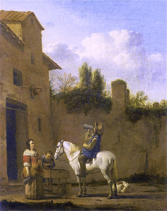 Mounted Trumpeter Taking a Drink, vintage artwork by Carel Dujardin, 12x8" (A4) Poster