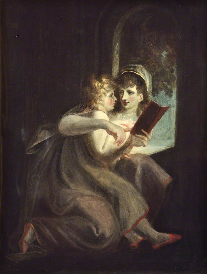 Milton When a Boy Instructed by  His Mother, vintage artwork by Johann Heinrich Füseli, 12x8" (A4) Poster