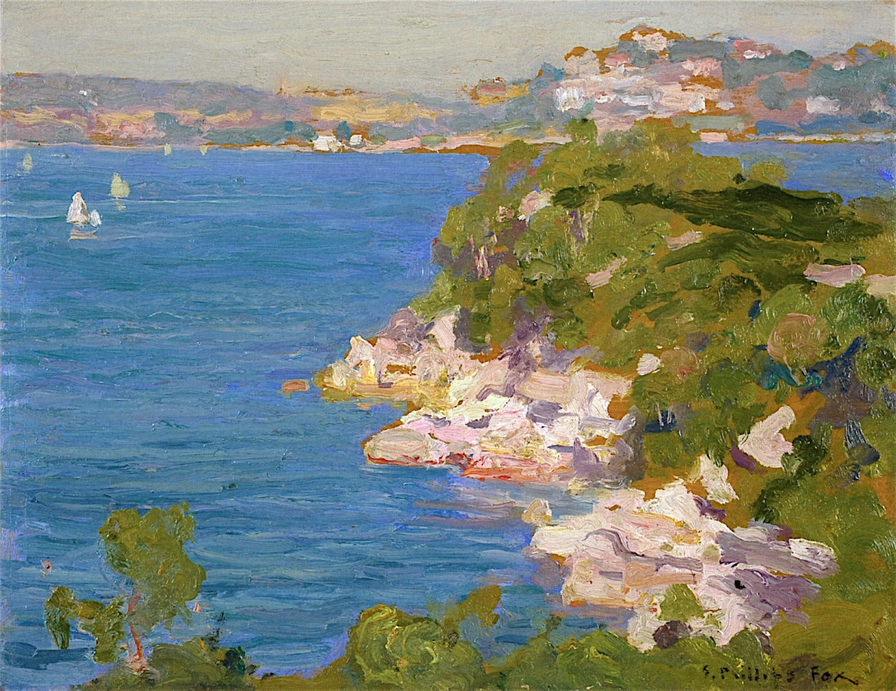 Towards Rose Bay, Sydney Harbor, vintage artwork by Emanuel Phillips Fox, 12x8" (A4) Poster