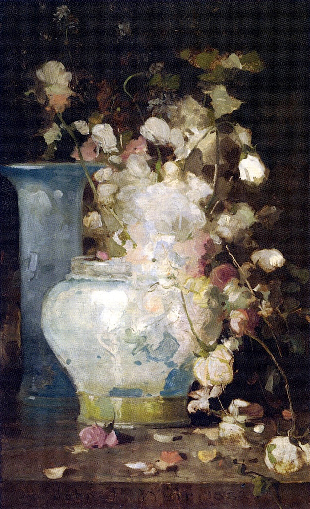 Roses and Lilacs, vintage artwork by John Ferguson Weir, 12x8" (A4) Poster