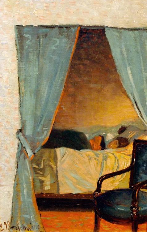 Interior with Reclining Woman, vintage artwork by Thorolf Holmboe, 12x8" (A4) Poster