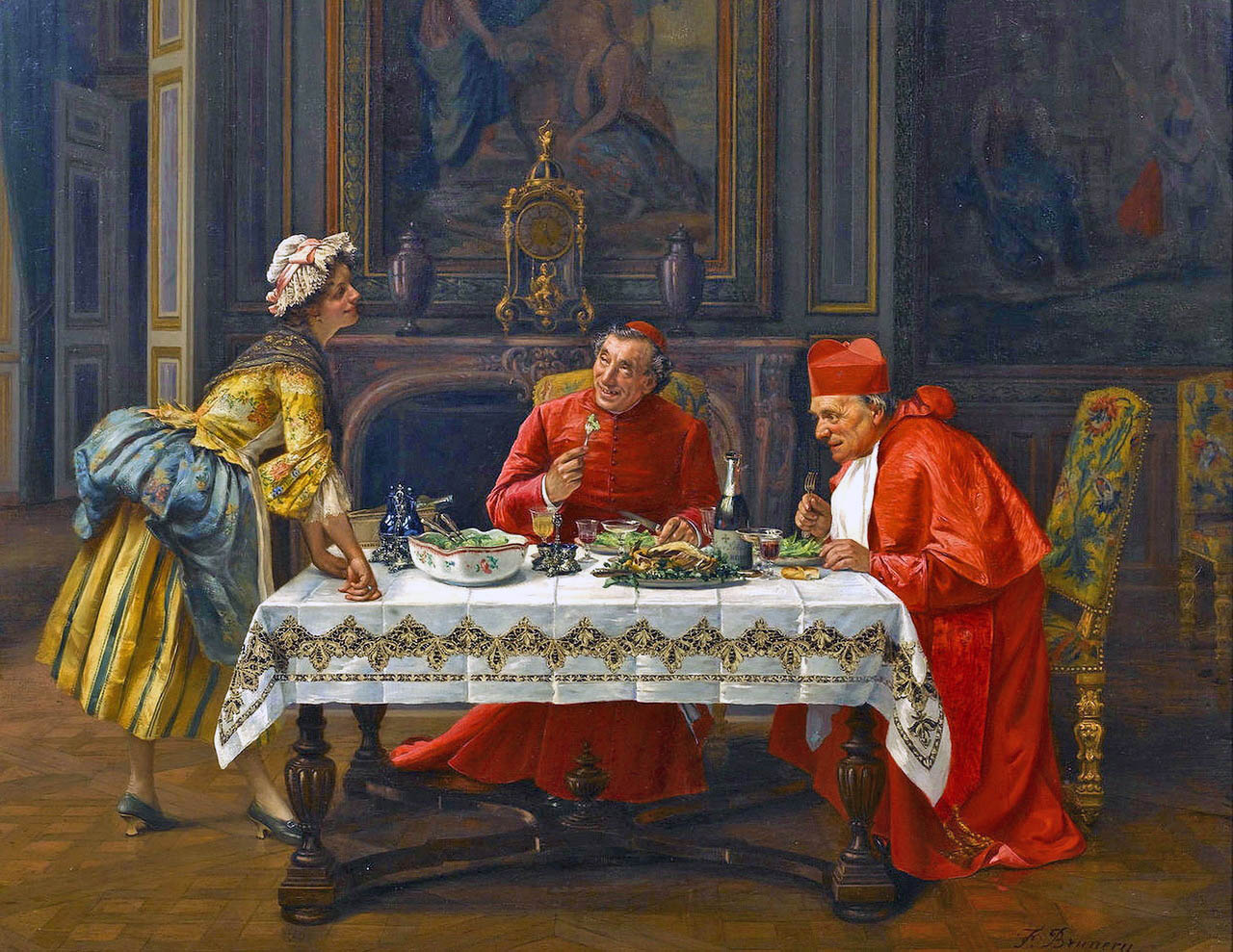 A hearty meal, vintage artwork by Francois Brunery, 12x8" (A4) Poster