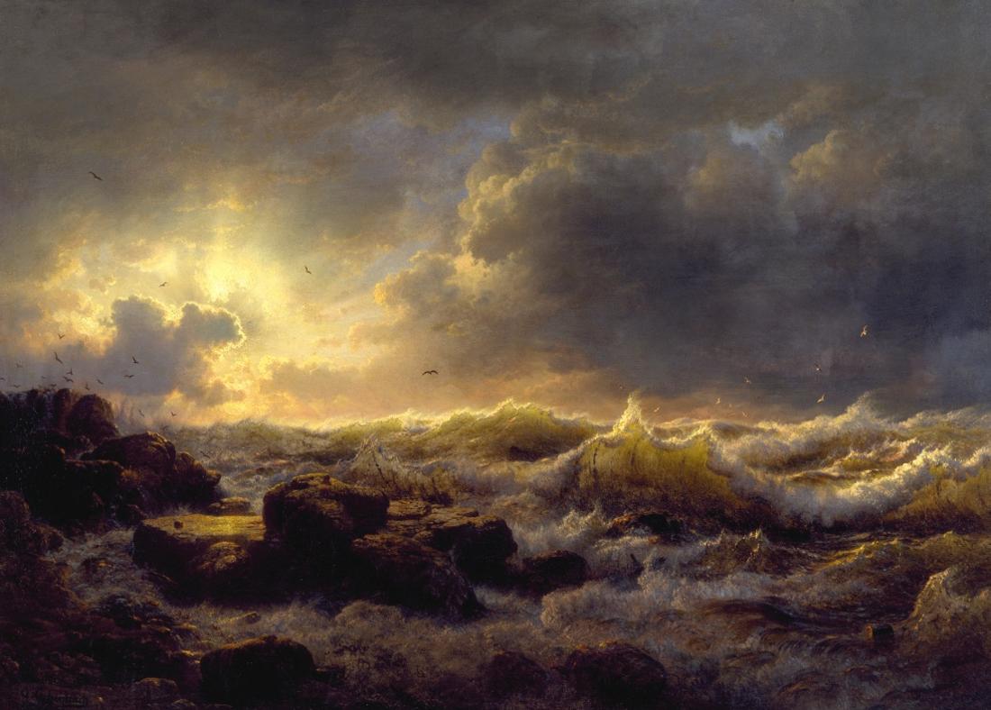 Clearing Up, Coast of Sicily, vintage artwork by Andreas Achenbach, A3 (16x12") Poster Print