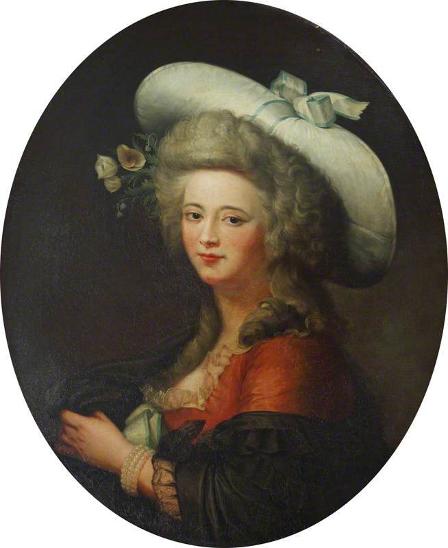 Portrait of an Unknown Lady in a Broad-Brimmed Hat, vintage artwork by Marianne Loir, 12x8" (A4) Poster