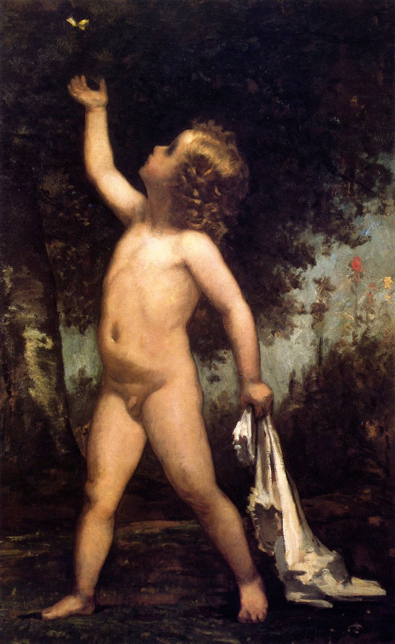 Boy with Butterfly, vintage artwork by William Morris Hunt, 12x8" (A4) Poster