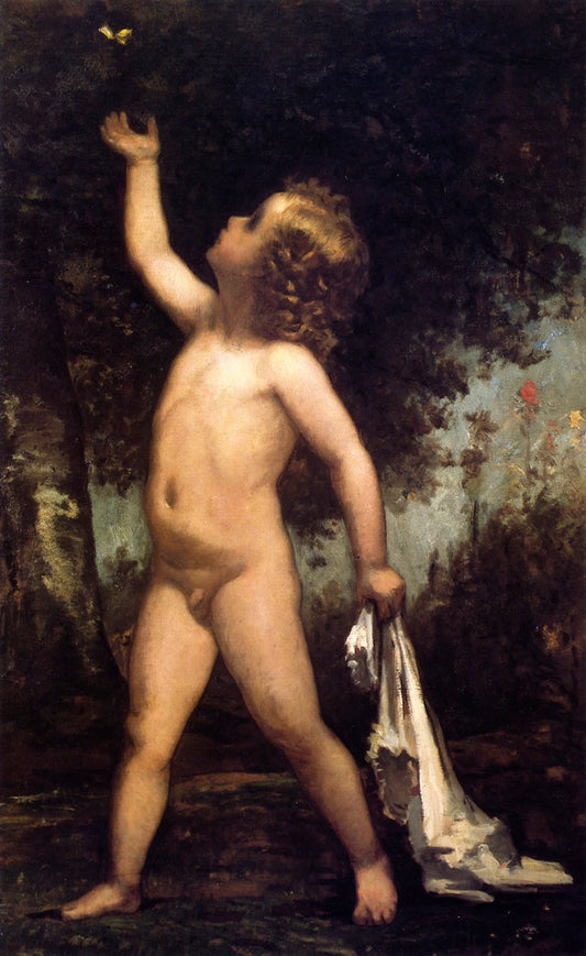 Boy with Butterfly, vintage artwork by William Morris Hunt, 12x8" (A4) Poster