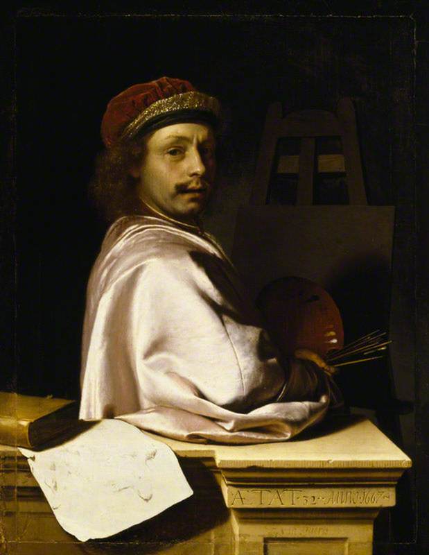 The Artist as Virtuoso at His Easel:  Self Portrait Aged 32, vintage artwork by Frans van Mieris the Elder, 12x8" (A4) Poster