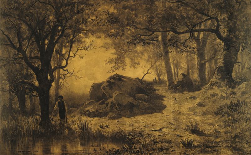 Pond at the Edge of the Wood, vintage artwork by Jacques Barthelemy Appian, A3 (16x12") Poster Print