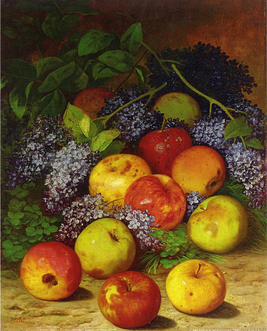 Apples and Lilacs, vintage artwork by William Mason Brown, 12x8" (A4) Poster