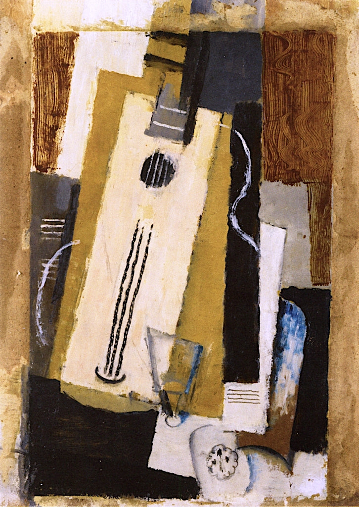 Guitar and the Ace of Clubs, vintage artwork by Louis Marcoussis, 12x8" (A4) Poster