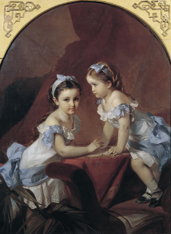 Portrait of Liza and Natasha Arapoff, vintage artwork by Ivan Makarov, 12x8" (A4) Poster