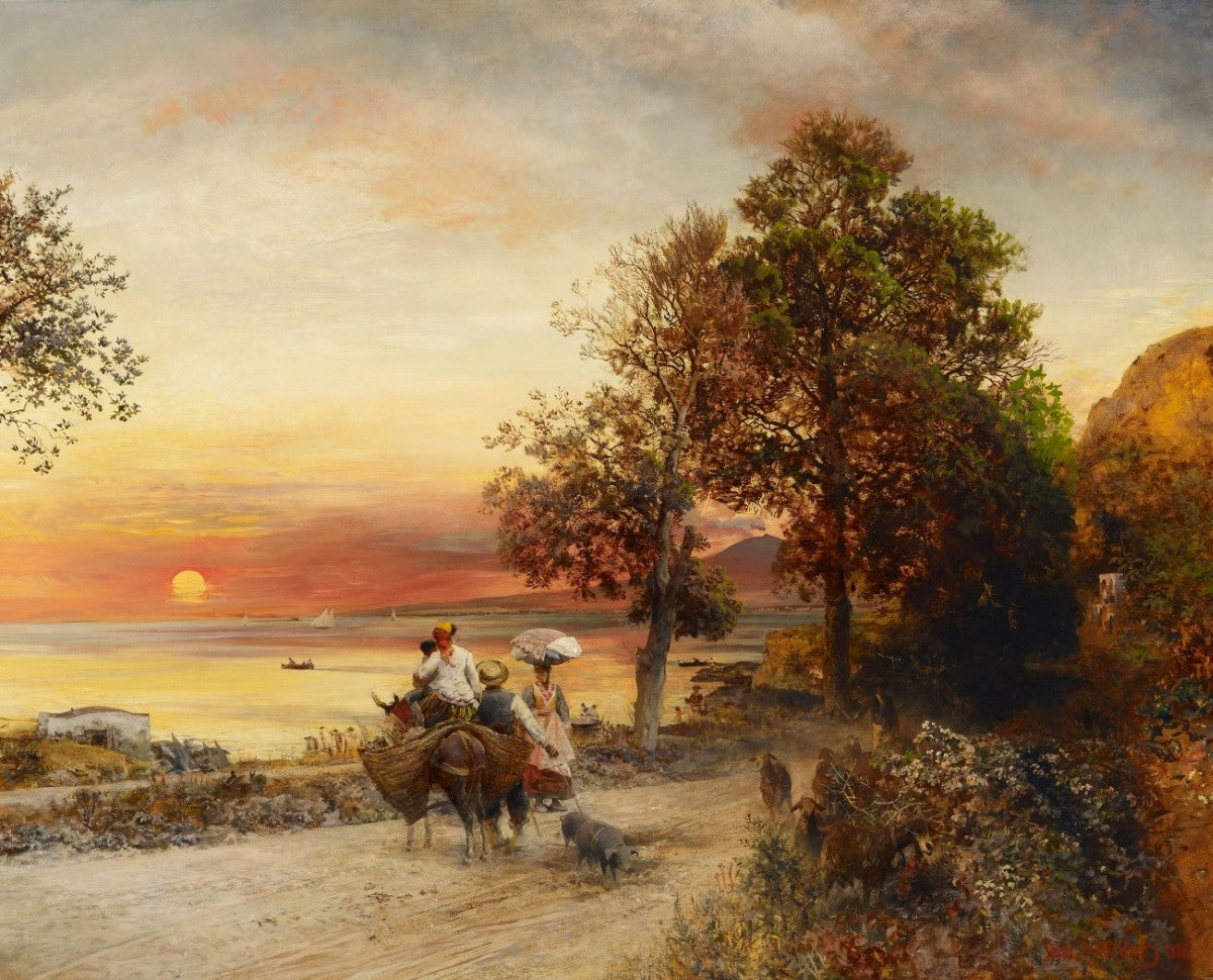 At the Gulf of Naples, vintage artwork by Oswald Achenbach, 12x8" (A4) Poster