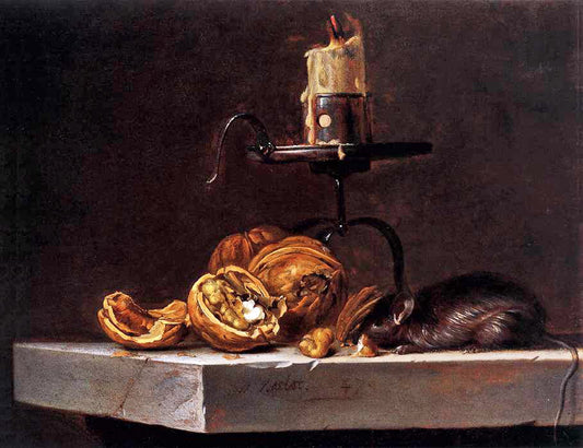 Still Life with Mouse and Candle, vintage artwork by Willem van Aelst, 12x8" (A4) Poster