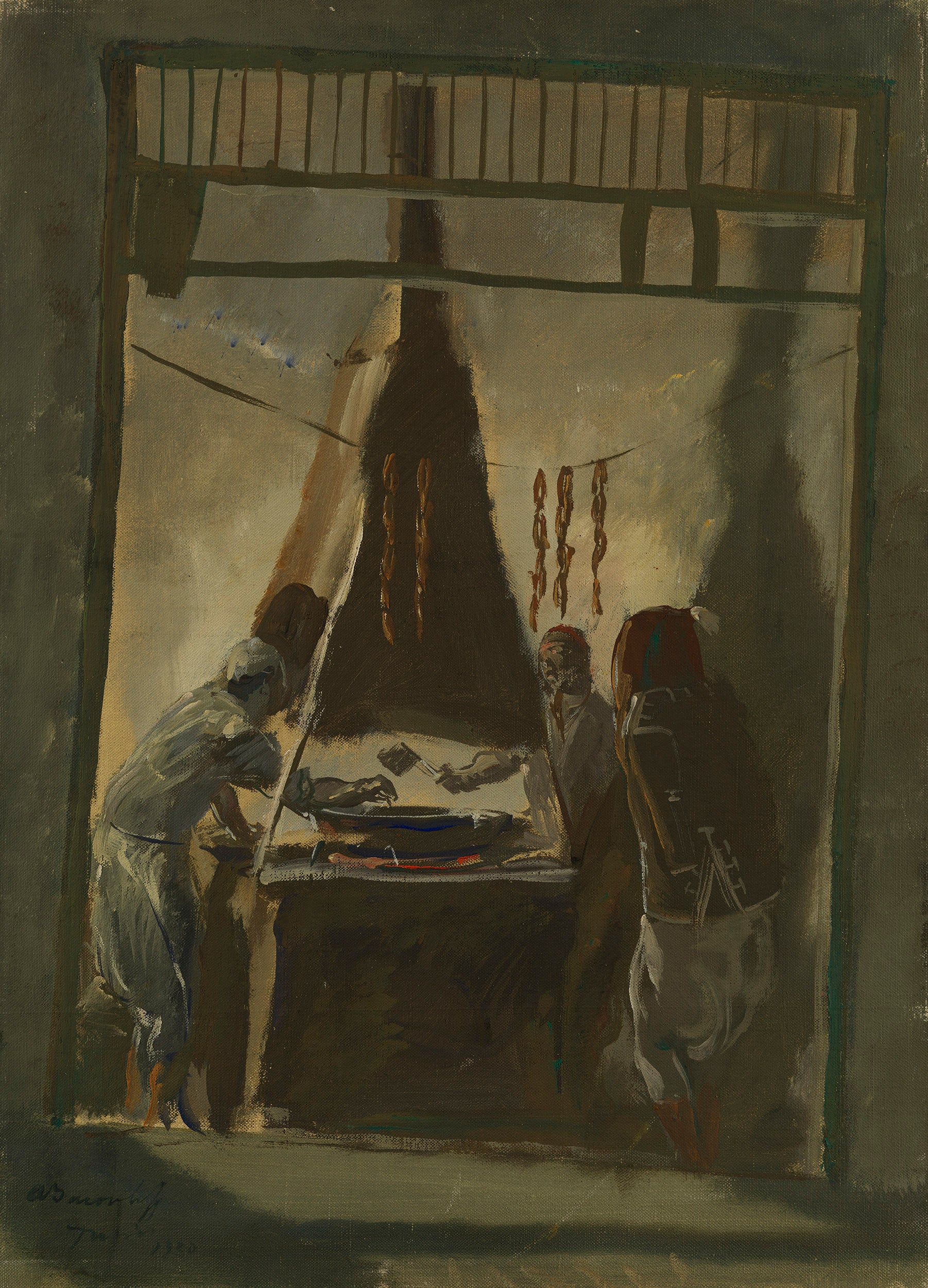 Merguez Seller in Tunis, vintage artwork by Alexander Evgenievich Yakovlev, 12x8" (A4) Poster