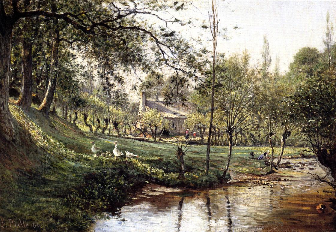 Landscape with Laundress, vintage artwork by Ludovic Piette, 12x8" (A4) Poster