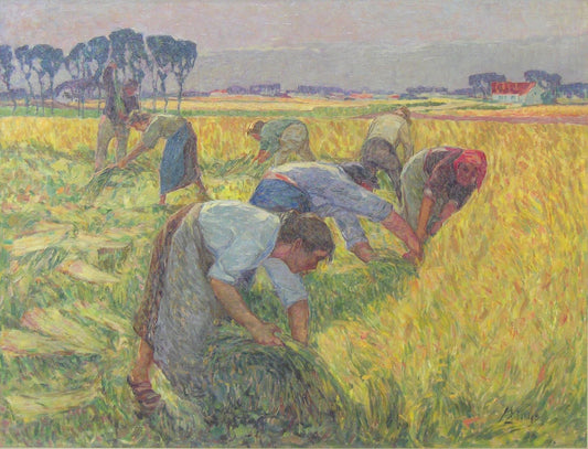 Flax Harvest, vintage artwork by Modest Huys, 12x8" (A4) Poster