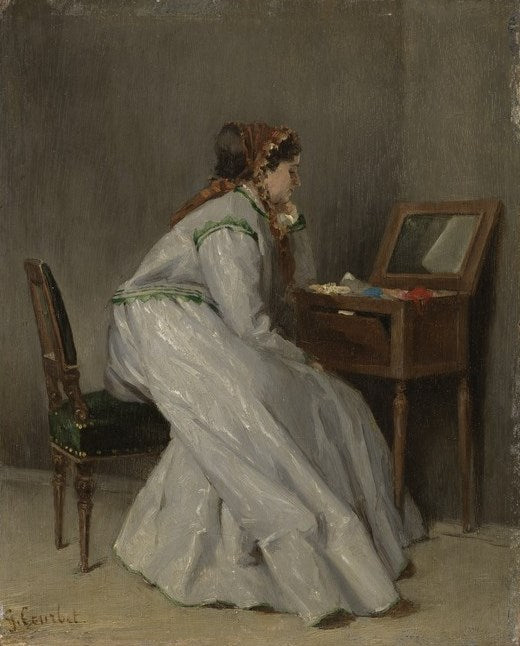 Woman Seated at a Dressing Table, vintage artwork by French School 19th Century - Unknown, A3 (16x12