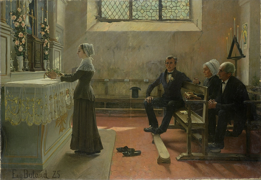 Offering to the Virgin the Day After the Wedding, vintage artwork by Jean-Eugène Buland, 12x8" (A4) Poster