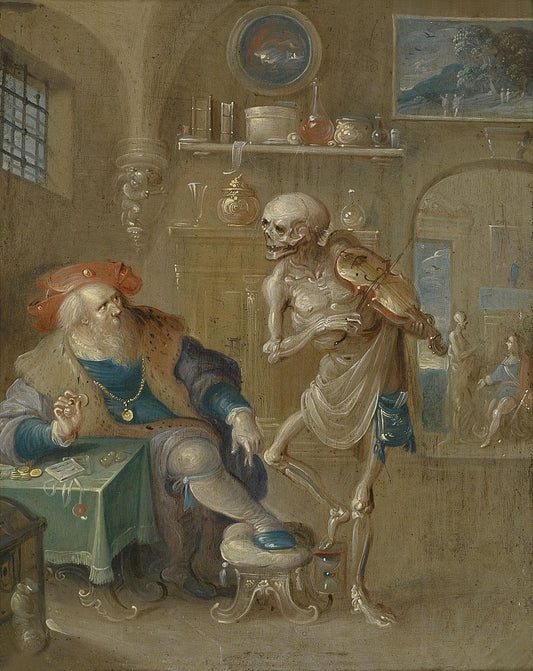 Death playing the violin, vintage artwork by Frans Francken the Younger, 12x8" (A4) Poster