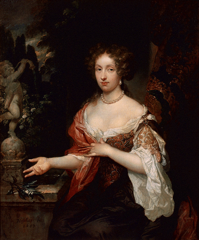 Portrait of Maria Timmers, vintage artwork by Caspar Netscher, 12x8" (A4) Poster